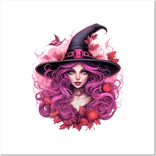 Pink Halloween Witch Portrait #2 Posters and Art